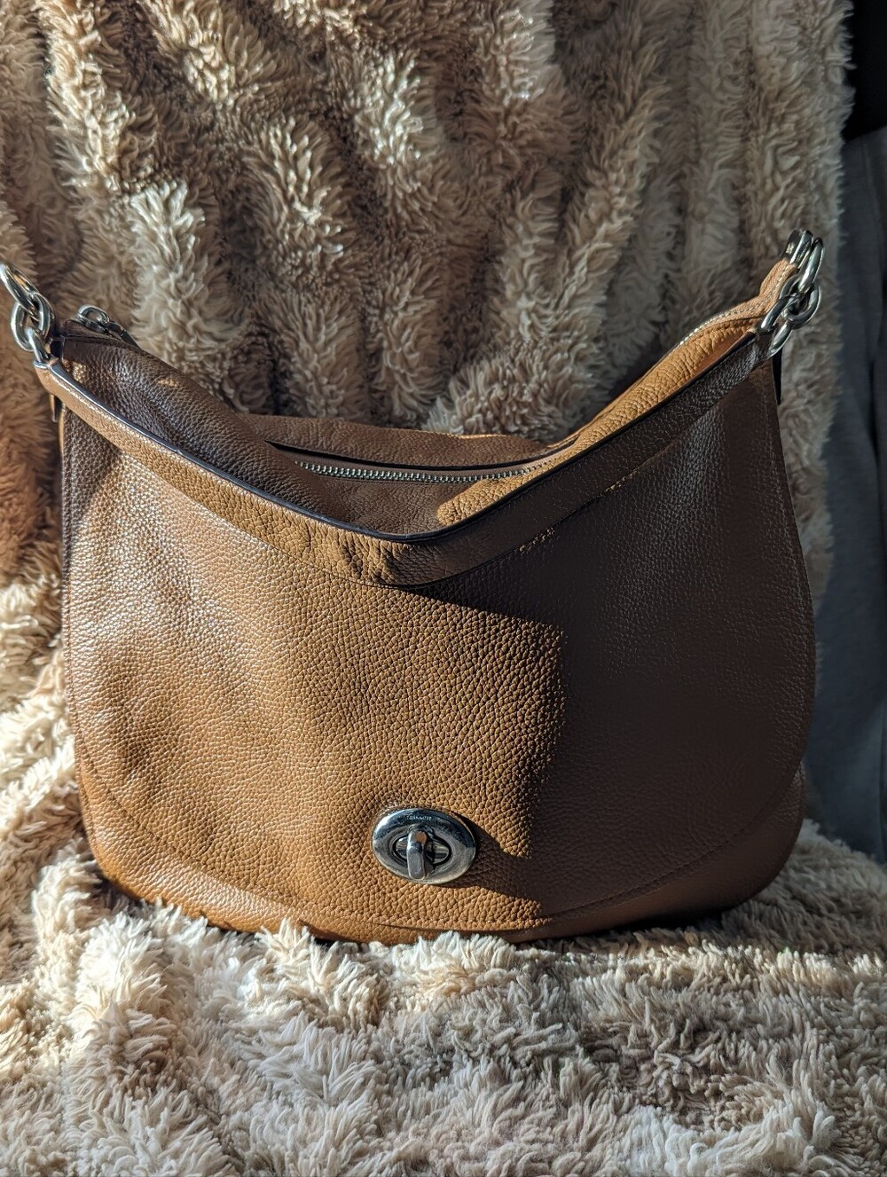 Coach Pebbled Leather Hobo/Shoulder/Crossbody Bag in Brown